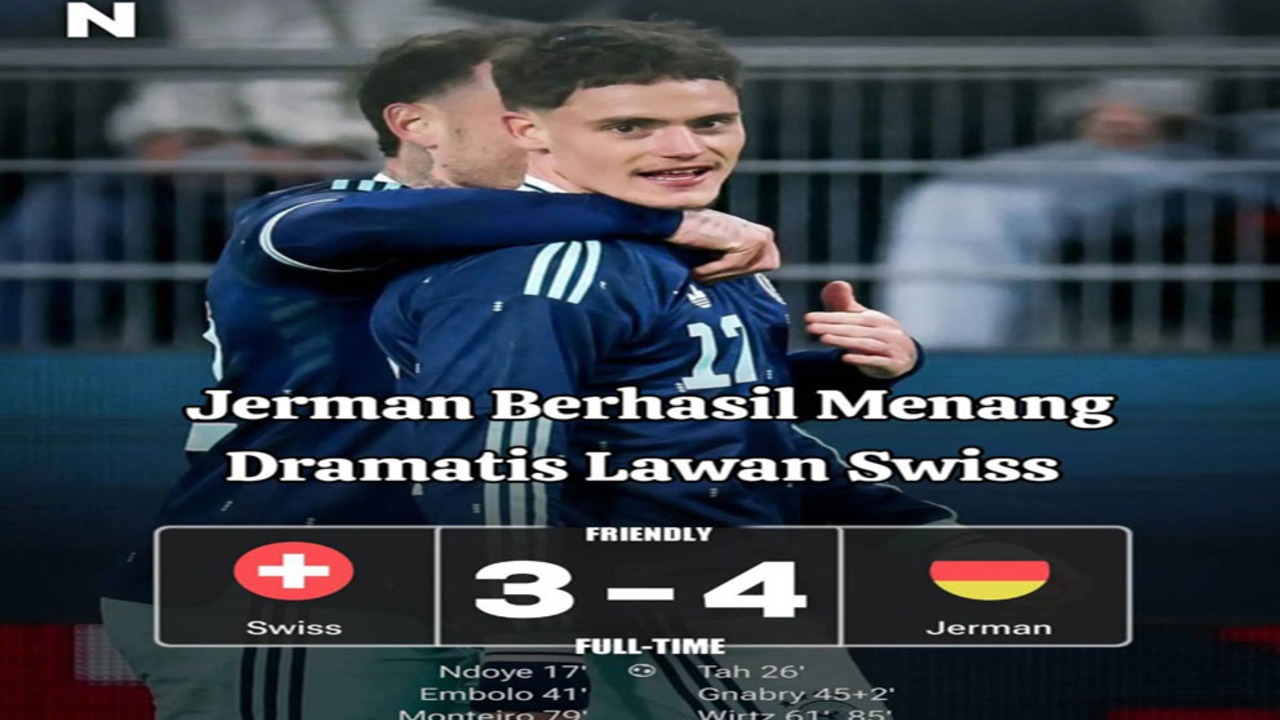 Hasil Jerman vs Swiss: Jerman Tumbangkan Swiss 4-3.