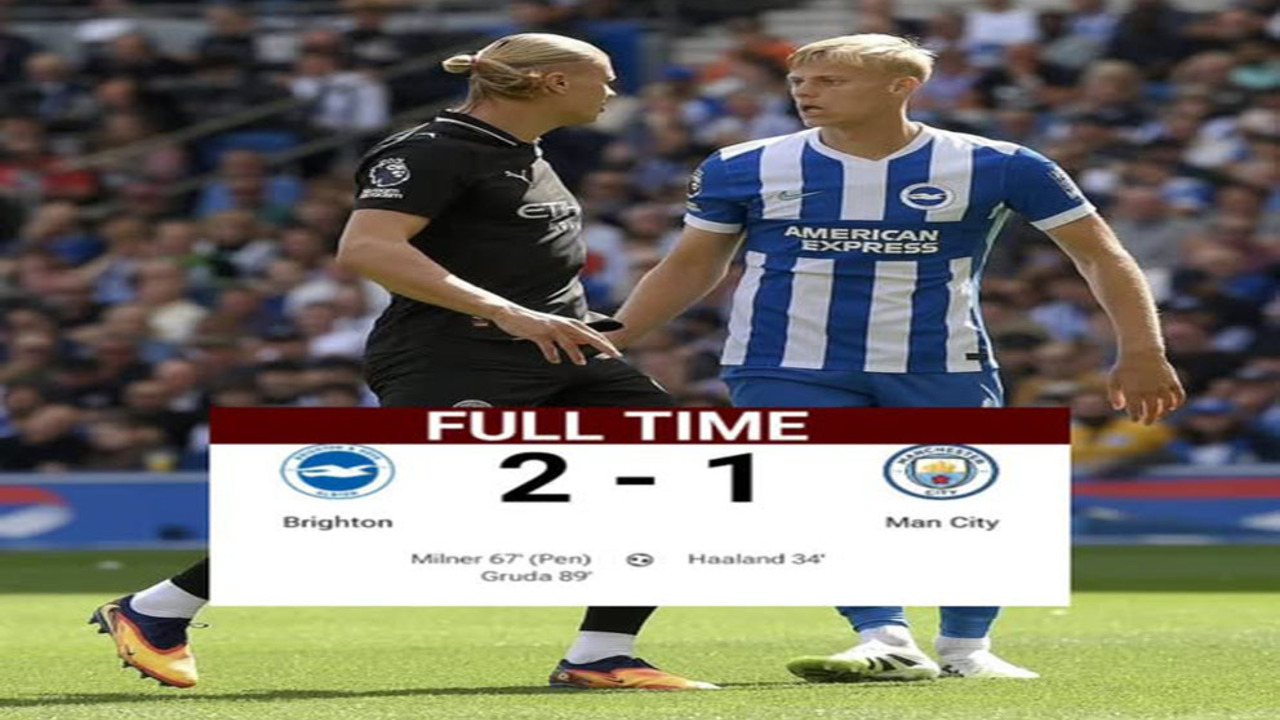 Manchester City Tumbang di Amex Stadium, Kalah 2-1 Lawan Brighton