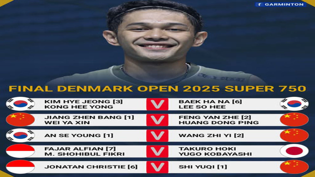 Jadwal Final Denmark Open 2025: Jonatan Christie dan Fajar/Fikri Siap Rebut Gelar
