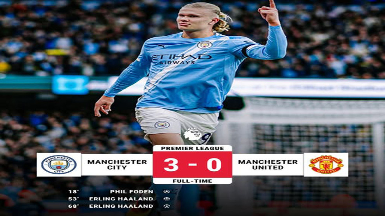 Manchester City Bungkam Manchester United 3-0 di Etihad, Haaland Cetak Brace