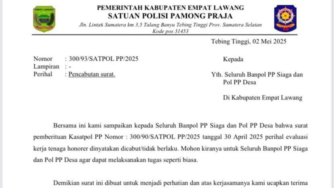 Satpol PP Empat Lawang Rumahkan Ratusan Honorer, Tapi Mendadak Dicabut!