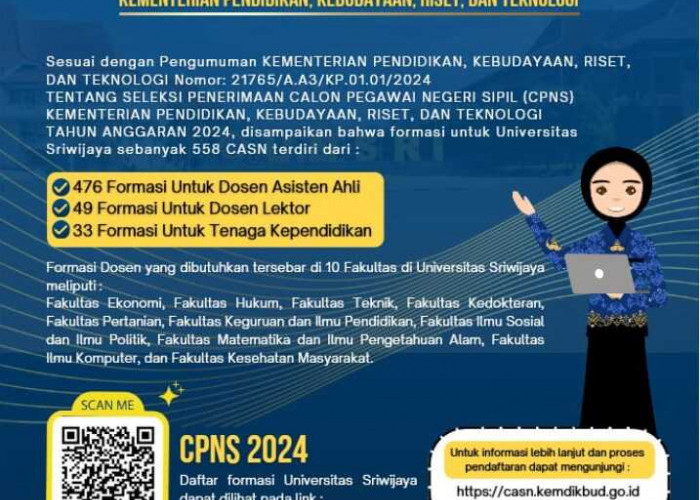 Universitas Sriwijaya Buka Penerimaan CASN 2024: 558 Formasi untuk Dosen dan Tenaga Kependidikan