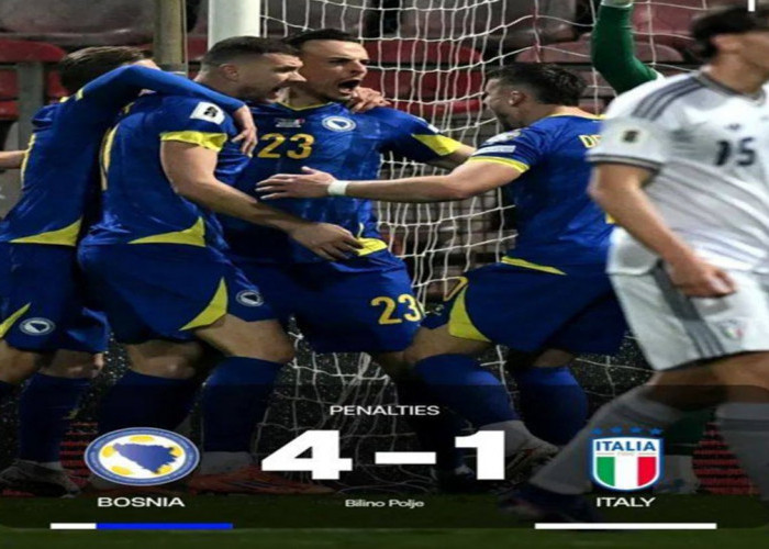Hasil Kualifikasi Piala Dunia 2026: Italia Kalah Dramatis dari Bosnia, Tersingkir Lewat Penalti.