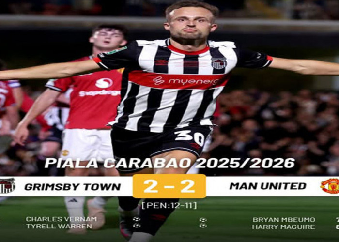 Manchester United Tersingkir dari Carabao Cup Kalah Adu Penalti dari Grimsby Town Fhoto:@Facebook_Bola.net  Ma