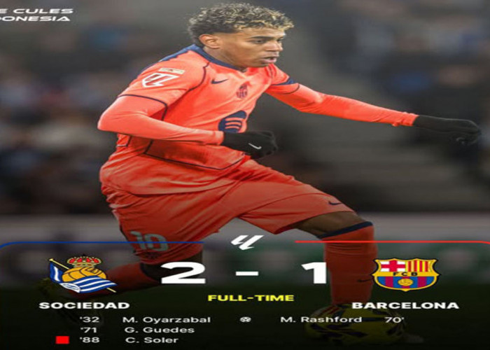 Hasil Real Sociedad vs Barcelona : Barcelona Kalah 1-2 dari Real Sociedad.