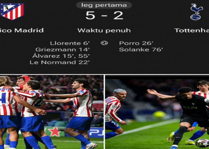 Hasil Liga Champions: Atletico Madrid Hancurkan Tottenham 5-2.