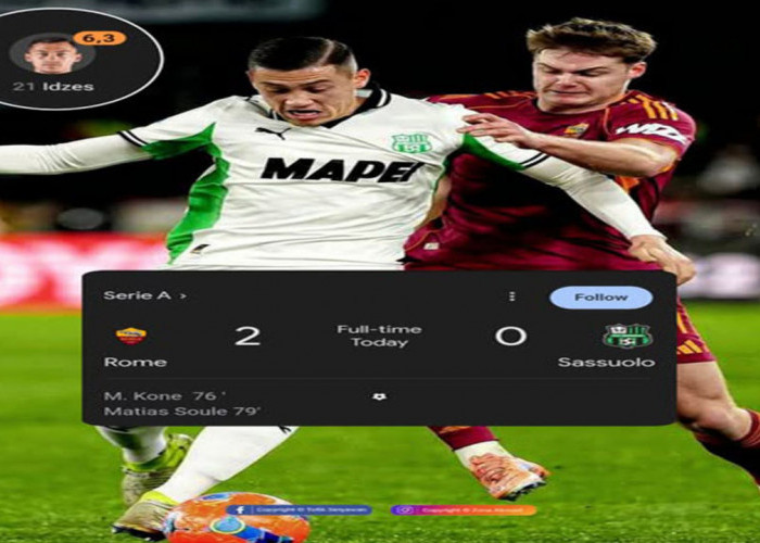 Hasil Sassuolo vs AS Roma: Sassuolo Takluk 0-2 dari AS Roma, Jay Idzes Tampil 90 Menit.