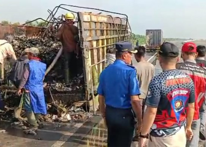 Ditabrak Truk Lain dari Belakang, Truk Ekspedisi Terbakar di Jalan Tol Terpeka KM 295