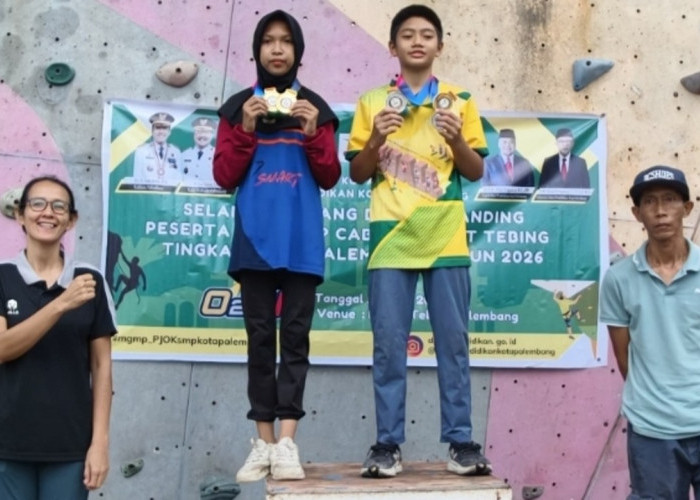 Siswa SMPN 09 dan Siswi SMPN 17 Palembang Raih Juara 1 Seleksi O2SN Panjat Tebing Tingkat Kota Palembang 