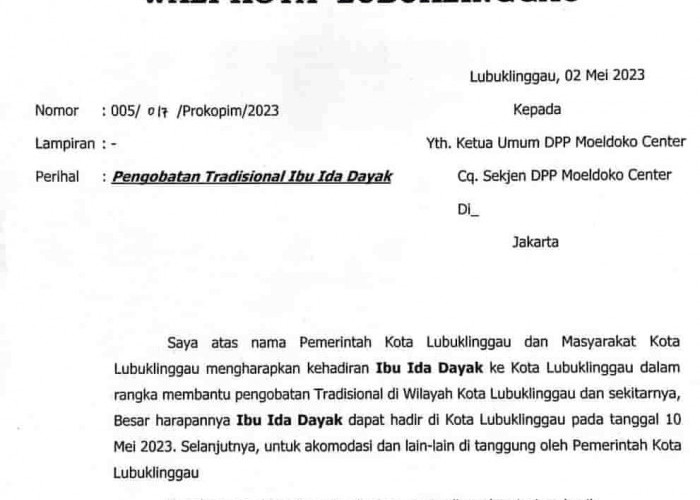 Pemkot Lubuklinggau Berencana Datangkan Ida Dayak, Walikota Nanan Heran Surat Bisa Bocor...