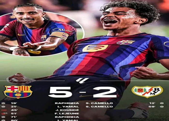 Hasil La Liga Spanyol: Barcelona 5-2 Rayo Vallecano.