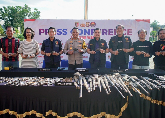 77 Senjata Api Rakitan Diserahkan Warga, Polres OKI Amankan 3 Pelaku di Pekan Pertama Ops Senpi Musi 2026