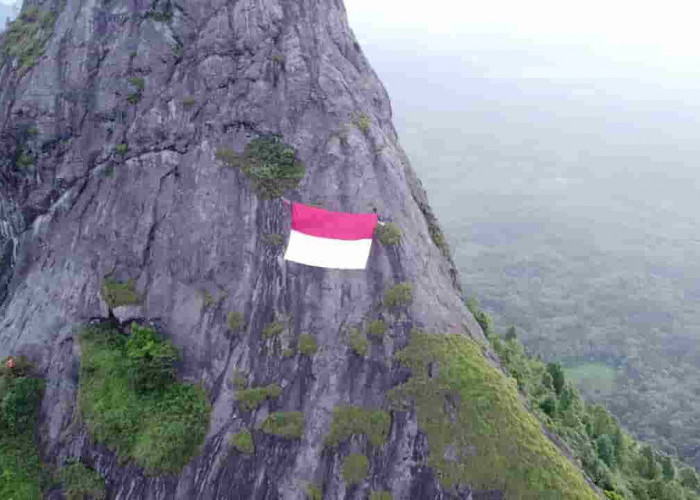 Mapala UIN Rafa Kibarkan Bendera Merah Putih Raksasa di Bukit Selero