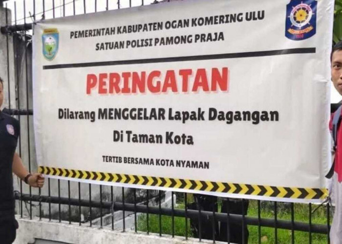 Satpol PP OKU Tertibkan Pedagang di Taman Kota Saat Car Free Day
