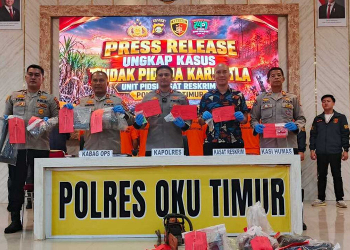 ‎Enam Tersangka Karhutla Diamankan Polres OKU Timur, Terancam 15 Tahun Penjara