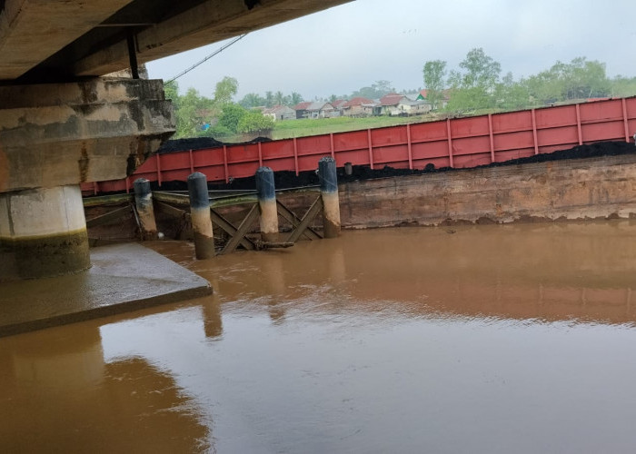 Tongkang Muatan Batubara Diduga Senggol Fender Jembatan Sungai Lilin. 