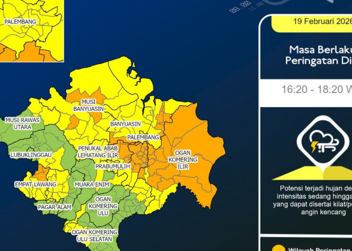 Warga Sumatera Selatan Diminta Siaga, Hujan dan Petir Berpotensi Terjadi Sejak Pagi