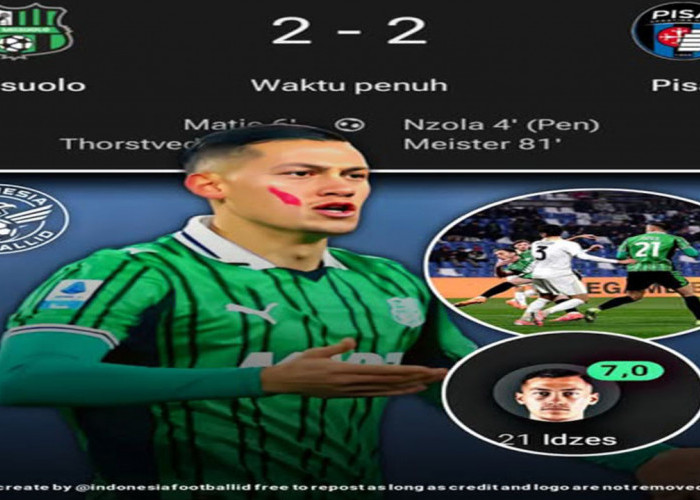 Hasil Liga Seri A Italia: Sassuolo Imbang 2-2 vs Pisa, Jay Idzes Solid 90 Menit.