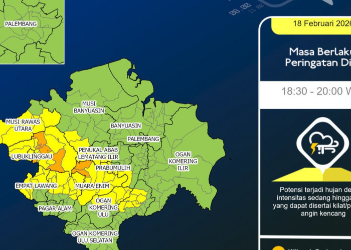 BMKG Peringatkan Hujan Disertai Petir di Sumsel, Palembang dan Sekitarnya Waspada