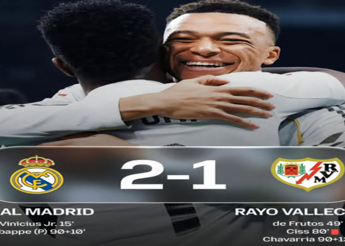Hasil Real Madrid 2-1 Rayo: Penalti Akhir Mbappé Selamatkan Real Madrid.