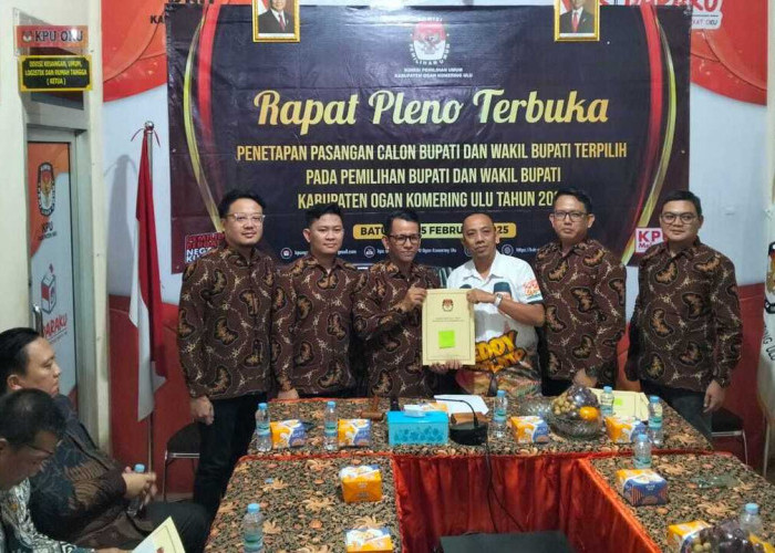 KPU OKU Tetapkan Teddy- Marjito Sebagai Bupati dan Wakil Bupati Terpilih