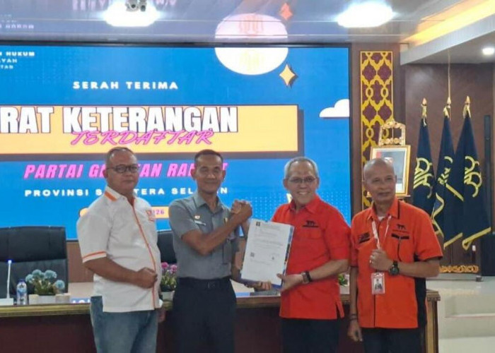 Penuhi Persyaratan Administratif, Partai Gerakan Rakyat Terima SKT dari Kanwil Kemenkum Sumsel