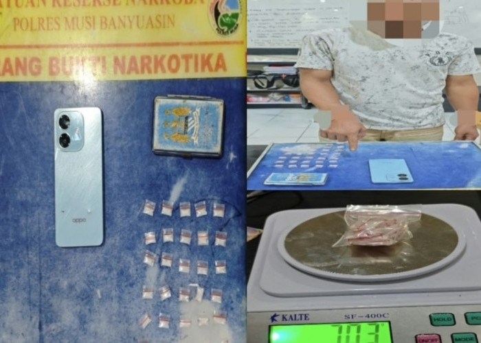 Polres Muba Tangkap Pria di Sungai Lilin, 33 Paket Sabu Seberat 7,03 Gram Diamankan