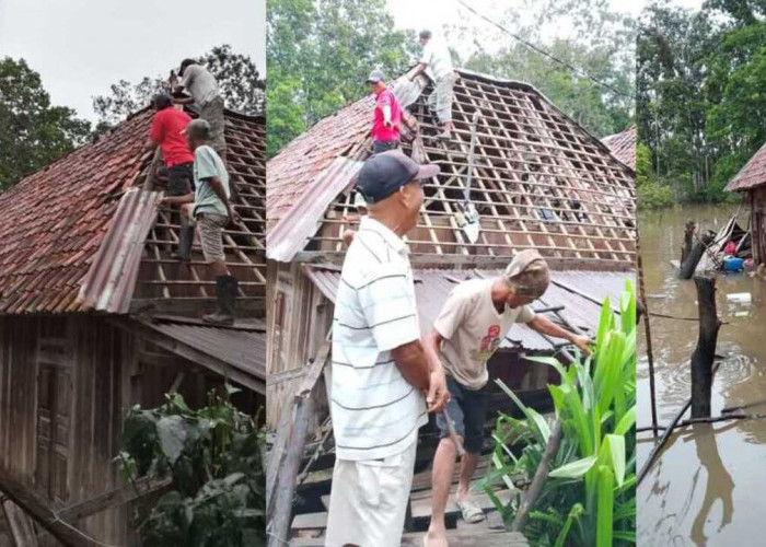 Hujan Deras Disertai Angin Kencang Robohkan Rumah Warga di Tambang Rambang Ogan Ilir