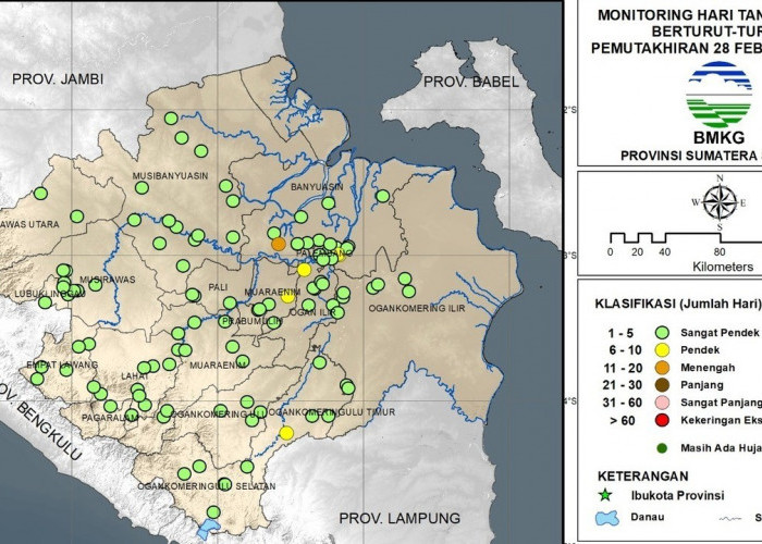 BMKG Rilis Prakiraan Cuaca Sumsel Sabtu 28 Februari 2026, Palembang dan OKI Berpotensi Hujan Sedang