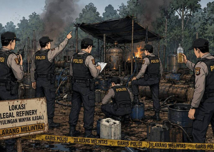 Polres Muba Bongkar Kilang Minyak Ilegal di Keluang, PuluhanRibu Liter Lebih Minyak Mentah dan Olahan Disita