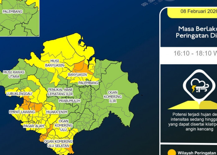 Cuaca Sumsel Didominasi Berawan, Hujan Mengintai Sejumlah Daerah Malam Ini
