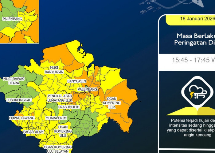 Hujan Sedang Berpotensi Guyur OKU hingga Musi Rawas Utara