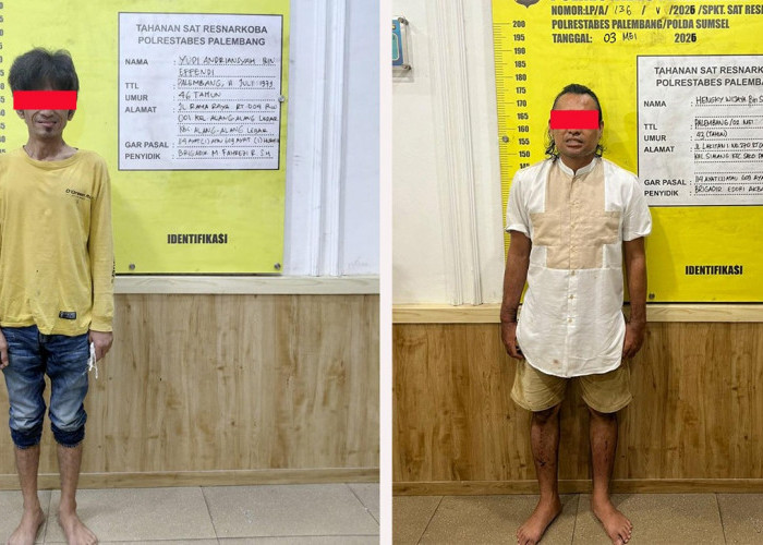 Dua Pengecer Sabu di Palembang Dibekuk, Barang Bukti Sabu 2,12 Gram dan 5,94 Gram Disita  