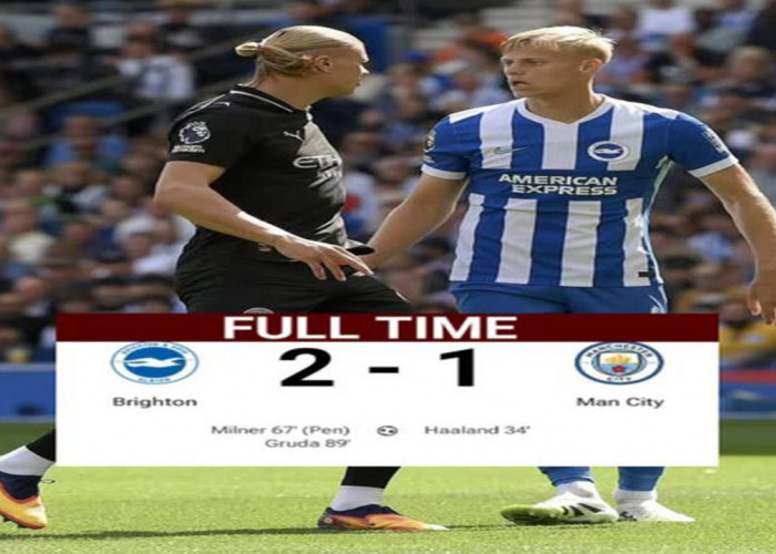 Manchester City Tumbang di Amex Stadium, Kalah 2-1 Lawan Brighton