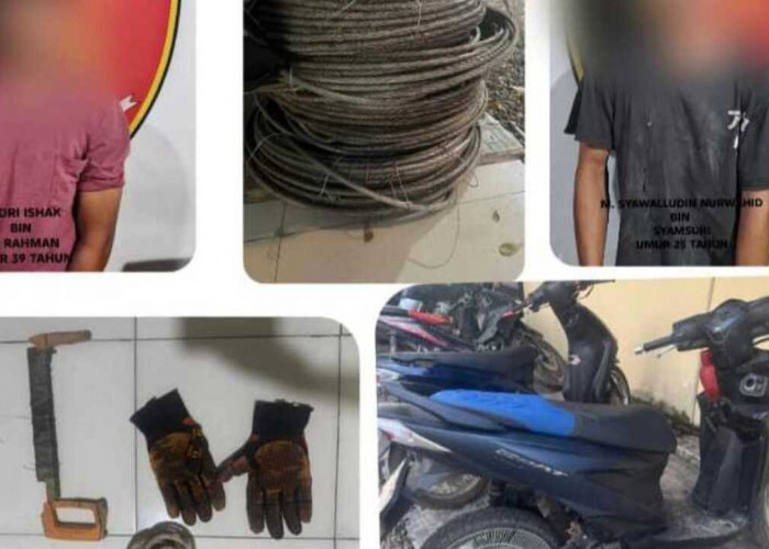 Nekat Potong Kabel Listrik di Kebun Sawit, Dua Pelaku Diamankan Polsek Keluang