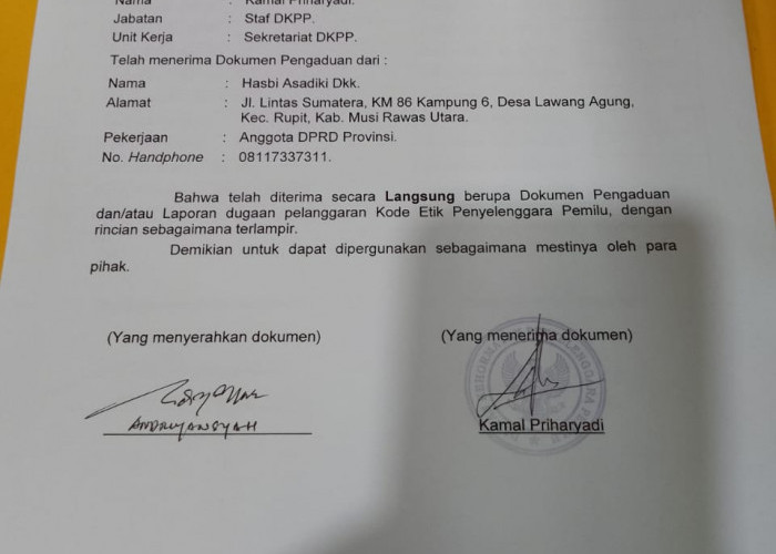 Diduga Melanggar Etik, Komisioner KPU dan Bawaslu Muratara Dilaporkan ke DKPPU RI