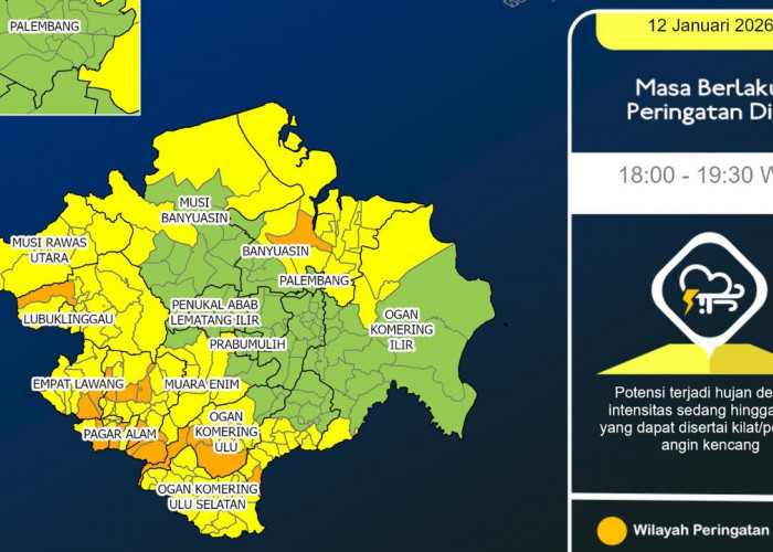 Senin 12 Januari 2026: Waspada Hujan Sedang Disertai Petir di Sejumlah Wilayah