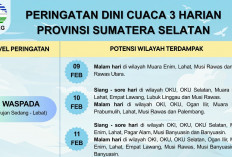 Prakiraan Cuaca Sumsel Senin 9 Februari 2026: Waspada Hujan Sedang dan Petir di Malam Hari