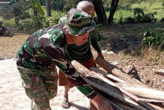 Anggota Satgas TMMD Reguler Ringankan Beban Warga, Bantu Dorong Angkong Berisi Kayu Bakar